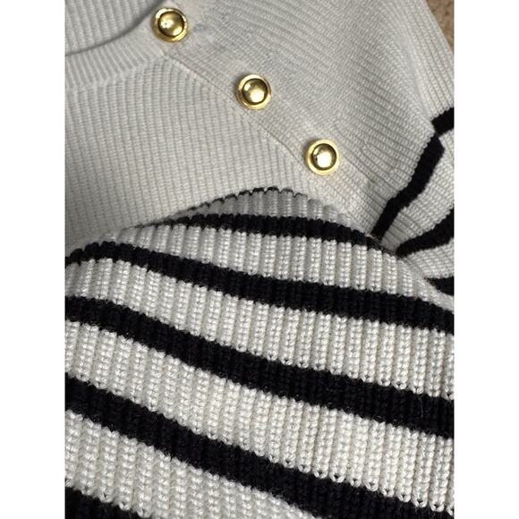 Talbots Cream Navy Nautical Crewneck Breton Stripe Sweater Sz S 100% Pima Cotton - Picture 10 of 15